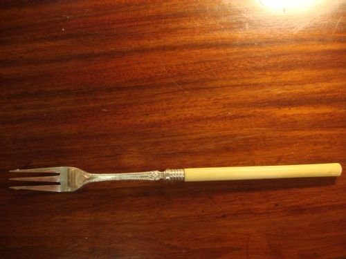 19th century long silver plate pickle fork with beautiful ivory handle